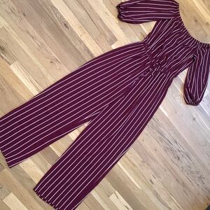Haute Monde Striped Jumpsuit On/Off Shoulder Elastic Tie Front Waist Women’s S
